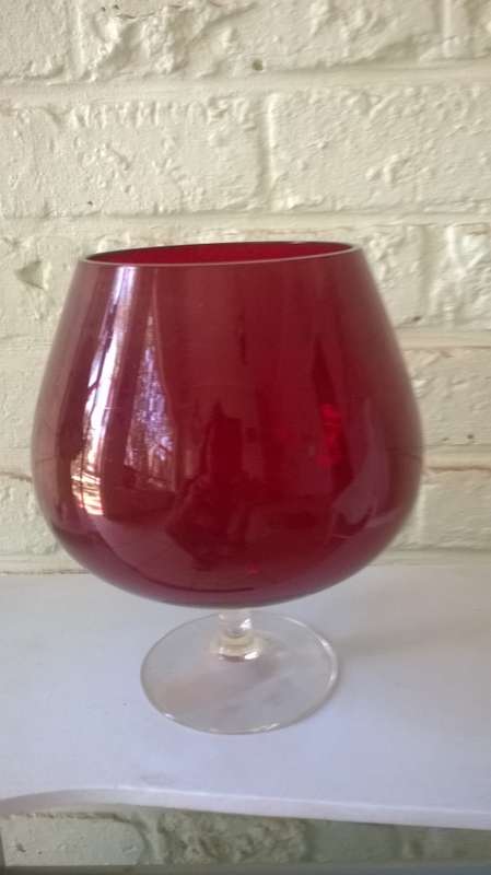 Large , Vintage, Red stemmed Studio Glass